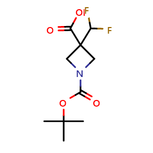 Chemical structure of 1-[(tert-butoxy)carbonyl]-3-(difluoromethyl)azetidine-3-carboxylic acid , CAS 1784562-69-1, AChemBlock P47137