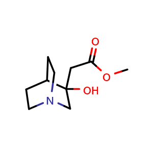 Chemical structure of methyl 2-{3-hydroxy-1-azabicyclo[2.2.2]octan-3-yl}acetate , CAS 178419-56-2, AChemBlock P47151