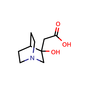 Chemical structure of 2-{3-hydroxy-1-azabicyclo[2.2.2]octan-3-yl}acetic acid , CAS 178419-55-1, AChemBlock P47152