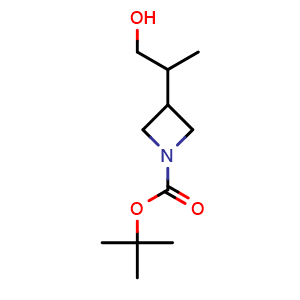 Chemical structure of tert-butyl 3-(1-hydroxypropan-2-yl)azetidine-1-carboxylate , CAS 1784053-55-9, AChemBlock P47154