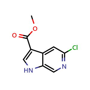 Chemical structure of methyl 5-chloro-1H-pyrrolo[2,3-c]pyridine-3-carboxylate , CAS 1783405-27-5, AChemBlock P47164