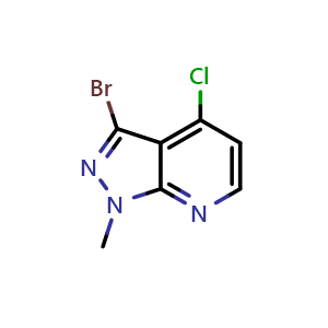 Chemical structure of 3-bromo-4-chloro-1-methyl-1H-pyrazolo[3,4-b]pyridine , CAS 1782895-40-2, AChemBlock P47168