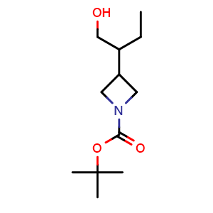 Chemical structure of tert-butyl 3-(1-hydroxybutan-2-yl)azetidine-1-carboxylate , CAS 1781803-86-8, AChemBlock P47201