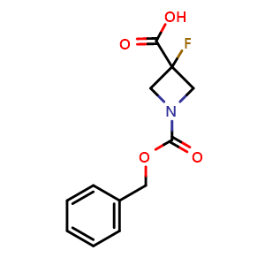 Chemical structure of 1-[(benzyloxy)carbonyl]-3-fluoroazetidine-3-carboxylic acid , CAS 1781046-72-7, AChemBlock P47222