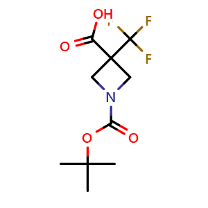 Chemical structure of 1-[(tert-butoxy)carbonyl]-3-(trifluoromethyl)azetidine-3-carboxylic acid , CAS 1781010-80-7, AChemBlock P47226