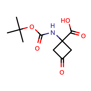 Chemical structure of 1-{[(tert-butoxy)carbonyl]amino}-3-oxocyclobutane-1-carboxylic acid , CAS 1780105-40-9, AChemBlock P47251