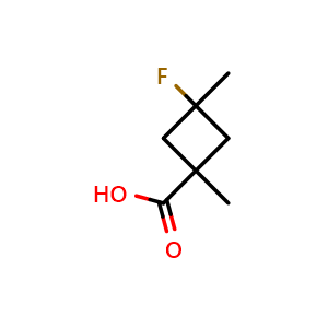 Chemical structure of 3-fluoro-1,3-dimethylcyclobutane-1-carboxylic acid , CAS 1773508-61-4, AChemBlock P47268