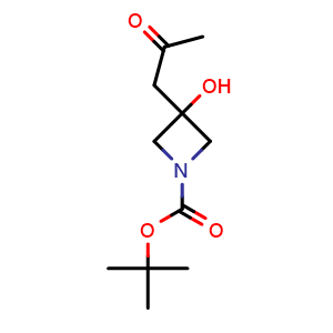 Chemical structure of tert-butyl 3-hydroxy-3-(2-oxopropyl)azetidine-1-carboxylate , CAS 1772605-55-6, AChemBlock P47277