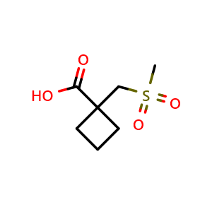 Chemical structure of 1-(methanesulfonylmethyl)cyclobutane-1-carboxylic acid , CAS 1708269-16-2, AChemBlock P47310