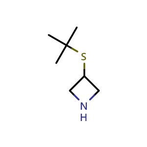 Chemical structure of 3-(tert-butylsulfanyl)azetidine , CAS 1706460-32-3, AChemBlock P47323