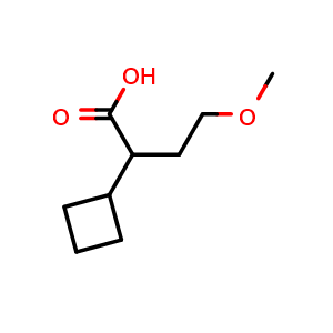 Chemical structure of 2-cyclobutyl-4-methoxybutanoic acid , CAS 1706443-75-5, AChemBlock P47327