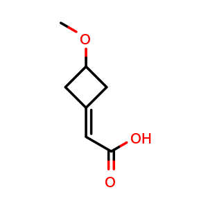 Chemical structure of 2-(3-methoxycyclobutylidene)acetic acid , CAS 1701755-14-7, AChemBlock P47340