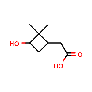 Chemical structure of 2-(3-hydroxy-2,2-dimethylcyclobutyl)acetic acid , CAS 16838-66-7, AChemBlock P47388