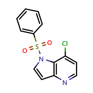 Chemical structure of 1-(benzenesulfonyl)-7-chloro-1H-pyrrolo[3,2-b]pyridine , CAS 1682655-04-4, AChemBlock P47390