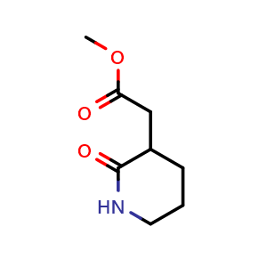 Chemical structure of methyl 2-(2-oxopiperidin-3-yl)acetate , CAS 1680995-81-6, AChemBlock P47391