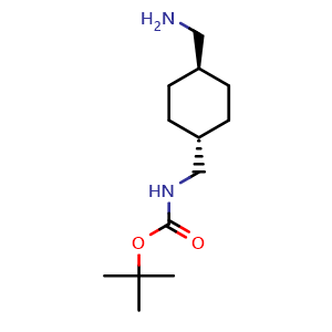 Chemical structure of trans-4-(boc-aminomethyl)cyclohexane methanamine , CAS 166168-16-7, AChemBlock P47404