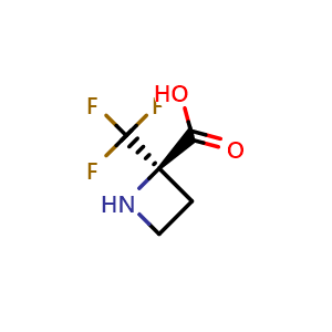 Chemical structure of (2R)-2-(trifluoromethyl)azetidine-2-carboxylic acid , CAS 1643860-66-5, AChemBlock P47422