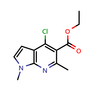 Chemical structure of ethyl 4-chloro-1,6-dimethyl-1H-pyrrolo[2,3-b]pyridine-5-carboxylate , CAS 1638772-22-1, AChemBlock P47444