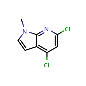Chemical structure of 4,6-dichloro-1-methyl-1H-pyrrolo[2,3-b]pyridine , CAS 1638771-16-0, AChemBlock P47478