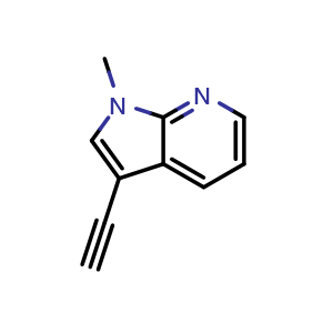 Chemical structure of 3-ethynyl-1-methyl-1H-pyrrolo[2,3-b]pyridine , CAS 1638767-94-8, AChemBlock P47519