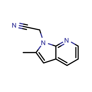 Chemical structure of 2-{2-methyl-1H-pyrrolo[2,3-b]pyridin-1-yl}acetonitrile , CAS 1638767-33-5, AChemBlock P47542