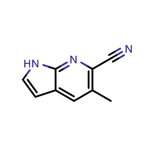Chemical structure of 5-methyl-1H-pyrrolo[2,3-b]pyridine-6-carbonitrile , CAS 1638767-28-8, AChemBlock P47545