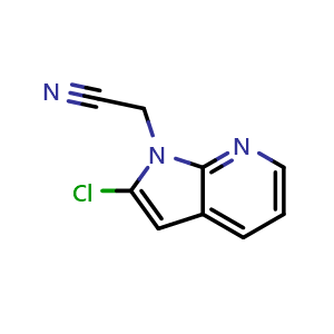 Chemical structure of 2-{2-chloro-1H-pyrrolo[2,3-b]pyridin-1-yl}acetonitrile , CAS 1638767-08-4, AChemBlock P47552