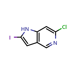 Chemical structure of 6-chloro-2-iodo-1H-pyrrolo[3,2-c]pyridine , CAS 1638764-59-6, AChemBlock P47581
