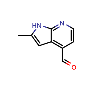 Chemical structure of 2-methyl-1H-pyrrolo[2,3-b]pyridine-4-carbaldehyde , CAS 1638763-97-9, AChemBlock P47594