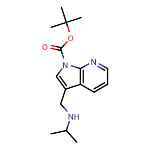 Chemical structure of tert-butyl 3-{[(propan-2-yl)amino]methyl}-1H-pyrrolo[2,3-b]pyridine-1-carboxylate , CAS 1638763-52-6, AChemBlock P47609