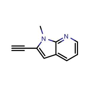 Chemical structure of 2-ethynyl-1-methyl-1H-pyrrolo[2,3-b]pyridine , CAS 1638763-51-5, AChemBlock P47610