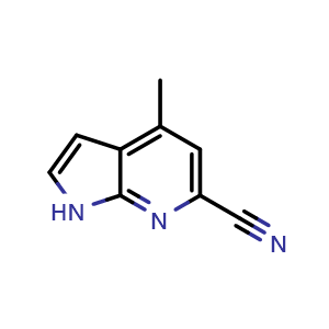 Chemical structure of 4-methyl-1H-pyrrolo[2,3-b]pyridine-6-carbonitrile , CAS 1638763-45-7, AChemBlock P47615