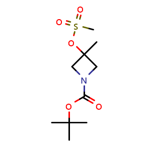 Chemical structure of tert-butyl 3-(methanesulfonyloxy)-3-methylazetidine-1-carboxylate , CAS 1638763-39-9, AChemBlock P47619