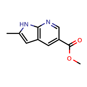 Chemical structure of methyl 2-methyl-1H-pyrrolo[2,3-b]pyridine-5-carboxylate , CAS 1638761-10-0, AChemBlock P47636