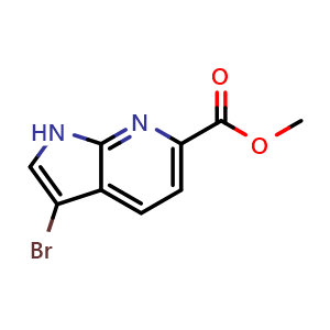 Chemical structure of methyl 3-bromo-1H-pyrrolo[2,3-b]pyridine-6-carboxylate , CAS 1638760-65-2, AChemBlock P47655