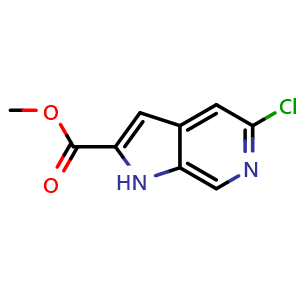 Chemical structure of methyl 5-chloro-1H-pyrrolo[2,3-c]pyridine-2-carboxylate , CAS 1638759-69-9, AChemBlock P47680