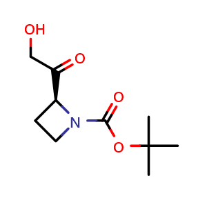Chemical structure of tert-butyl (2S)-2-(2-hydroxyacetyl)azetidine-1-carboxylate , CAS 1638744-22-5, AChemBlock P47691