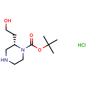 Chemical structure of tert-butyl (2S)-2-(2-hydroxyethyl)piperazine-1-carboxylate hydrochloride , CAS 1638487-43-0, AChemBlock P47696