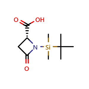 Chemical structure of (2R)-1-(tert-butyldimethylsilyl)-4-oxoazetidine-2-carboxylic acid , CAS 162856-35-1, AChemBlock P47732