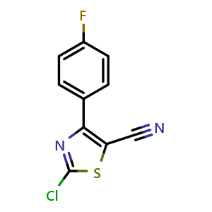 Chemical structure of 2-chloro-4-(4-fluorophenyl)-1,3-thiazole-5-carbonitrile , CAS 1628265-17-7, AChemBlock P47735