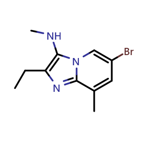Chemical structure of 6-bromo-2-ethyl-N,8-dimethylimidazo[1,2-a]pyridin-3-amine , CAS 1628264-07-2, AChemBlock P47736