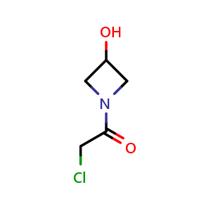 Chemical structure of 2-chloro-1-(3-hydroxyazetidin-1-yl)ethan-1-one , CAS 1628263-61-5, AChemBlock P47737