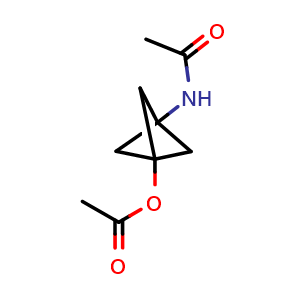 Chemical structure of 3-acetamidobicyclo[1.1.1]pentan-1-yl acetate , CAS 1628196-23-5, AChemBlock P47743