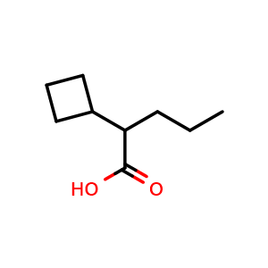 Chemical structure of 2-cyclobutylpentanoic acid , CAS 1594905-20-0, AChemBlock P47824