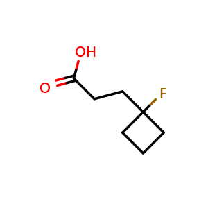 Chemical structure of 3-(1-fluorocyclobutyl)propanoic acid , CAS 1584139-28-5, AChemBlock P47832