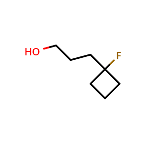 Chemical structure of 3-(1-fluorocyclobutyl)propan-1-ol , CAS 1584139-27-4, AChemBlock P47833