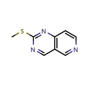 Chemical structure of 2-methylsulfanylpyrido[4,3-d]pyrimidine , CAS 1554485-62-9, AChemBlock P47873