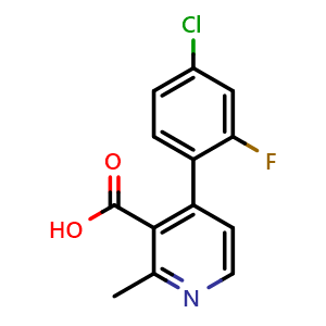 Chemical structure of 4-(4-chloro-2-fluorophenyl)-2-methylpyridine-3-carboxylic acid , CAS 1551407-47-6, AChemBlock P47886