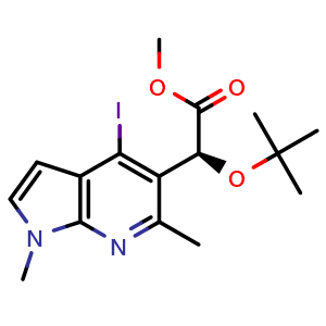 Chemical structure of methyl (2S)-2-(tert-butoxy)-2-{4-iodo-1,6-dimethyl-1H-pyrrolo[2,3-b]pyridin-5-yl}acetate , CAS 1537883-82-1, AChemBlock P47921