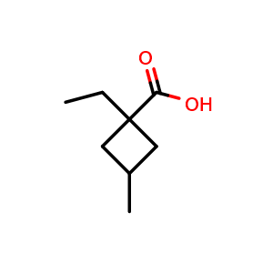 Chemical structure of 1-Ethyl-3-methylcyclobutane-1-carboxylic acid , CAS 1512036-84-8, AChemBlock P47964